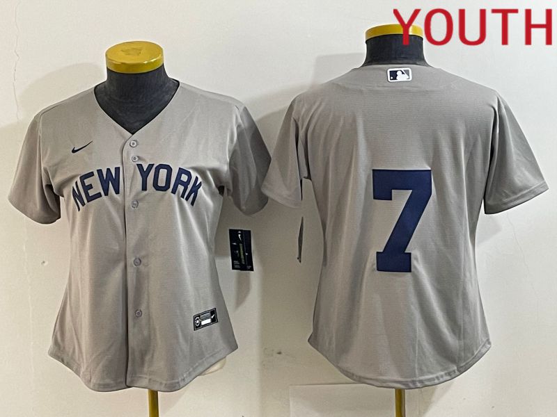 Youth New York Yankees 7 Mantle Grey Nike Game 2024 MLB Jersey style 8